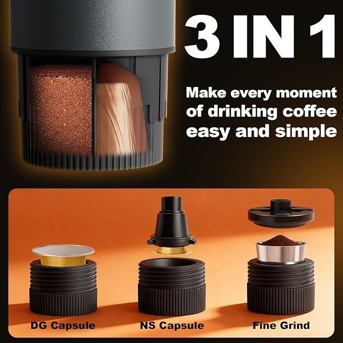 Uiifuidy Portable Coffee Maker, 3 in 1 Electric Espresso Machine Set, Rechargeable Self-Heating Brewer with Carrying Bag and Coffee Stand for Office Camping, Hiking