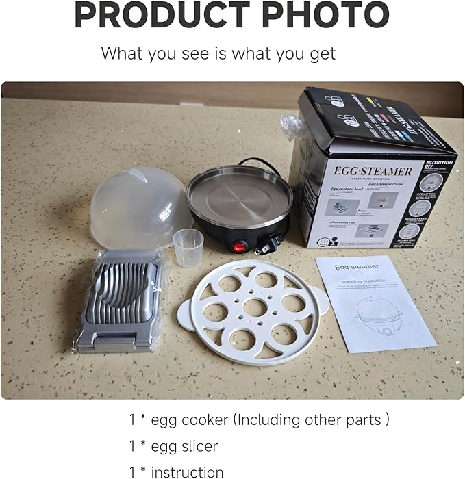 Set of 2: Egg Cooker Boiler Electric Steamer + Egg Slicer Cutter for Hard Boiled Eggs (Black)