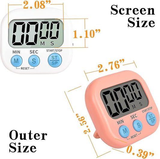 2-Pack Digital Kitchen Timer for Cooking, Multi-Function Electronic Timer, Big Digits Loud Alarm Strong Magnetic Backing, Classroom Timers for Teachers 2-Piece White