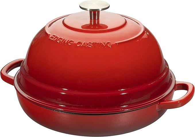 EDGING CASTING Enameled Cast Iron Dutch Oven Pot with Lid, Round Bread Oven for Homemade Sourdough Bread Baking, 6 Quart, Red