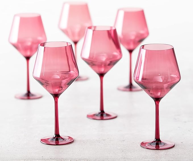 Fortessa Sole Outdoor Shatter Resistant BPA Free Premium Copolyester Plastic Drinkware 6 Pack, Rose Red, Cabernet Glass