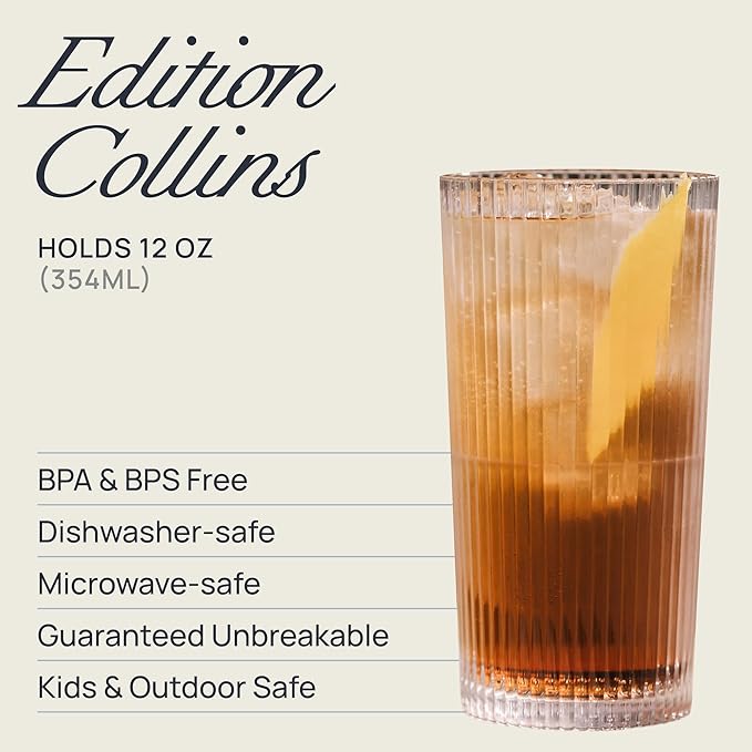 Drinique Unbreakable Edition Collins 12 oz Tritan Renew Plastic Collins Glass Clear 4-Pack