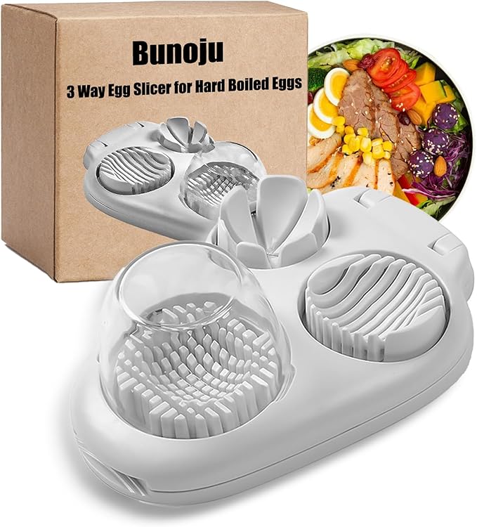 3 in 1 Egg Slicer, Bunoju 3 Way Egg Slicer for Hard Boiled Eggs, Heavy Duty 304 Stainless Steel, Strawberry Grape Slicer for Soft Fruit Mushroom Home Use, Ideal Kitchen Chopper Tool (1PCS)