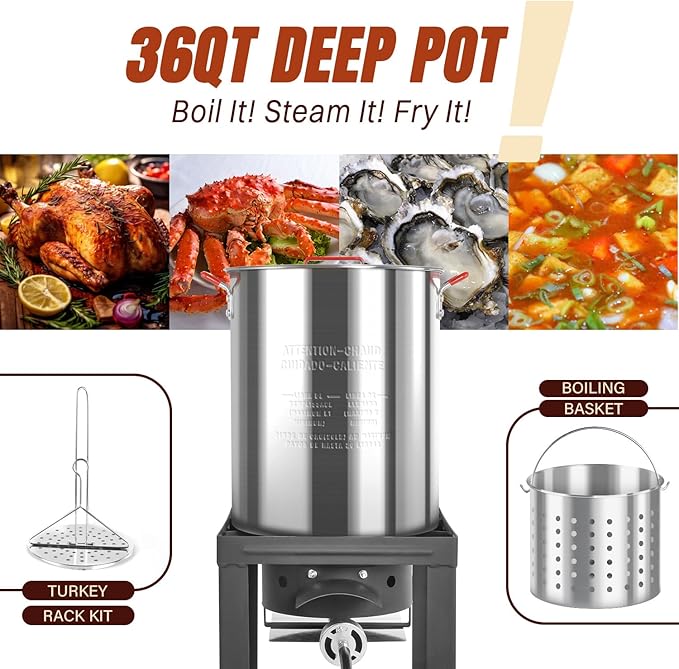 Hidpriva 36QT Turkey Fryer Kit, Waterproof Cover & 12-inch Skimmer, 55,000BTU Propane Burner Stove, Aluminum Turkey Fryer Pot, Outdoor Deep Fryer, Crawfish Boiler with Basket