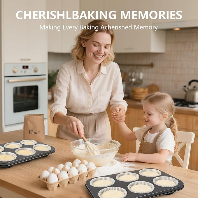 TAOUNOA Jumbo Muffin Pan 6 Cup Cupcake Tin Nonstick, 2PCS Durable Large Baking Pan for Big Muffins & Cupcakes, Easy Clean Carbon Steel Giant Muffin Tin for Oven Use, Parties
