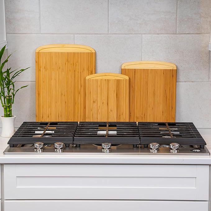 Organic Bamboo Cutting Boards for Kitchen Set of 3 with Lifetime Replacements – Premium Extra Large Wood Chopping Boards with Juice Grooves for Carving & Serving, Non-Toxic & Durable by Greener Chef