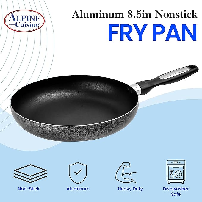 Alpine Cuisine Fry Pan 8.5 Inch Nonstick Coating Gray, Frying Pans Nonstick for Stove with Stay Cool & Comfortable Handle, Durable Nonstick Cookware, Ideal for Family