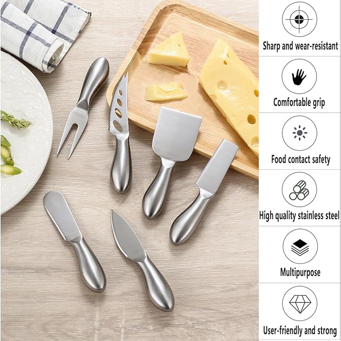 6-Piece Cheese Knife Set, Premium Stainless Steel Cheese Knives with Gift Box, Cheese and Charcuterie Board Collection matching tools(6pcs)