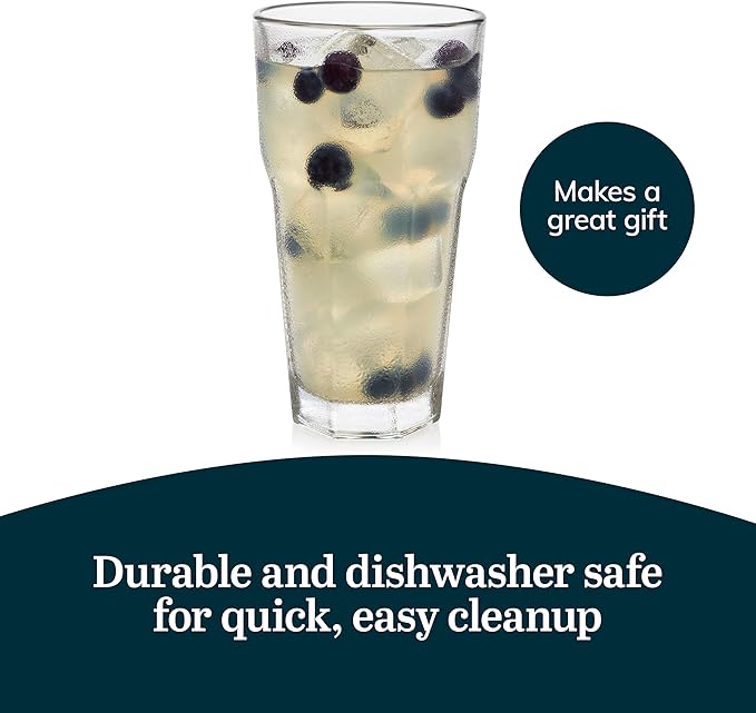 Libbey Gibraltar 16 oz Glass Tumbler, Iconic Heavy Base Glass Drinking Glasses Set of 12, Dishwasher Safe Drinkware Set of 12