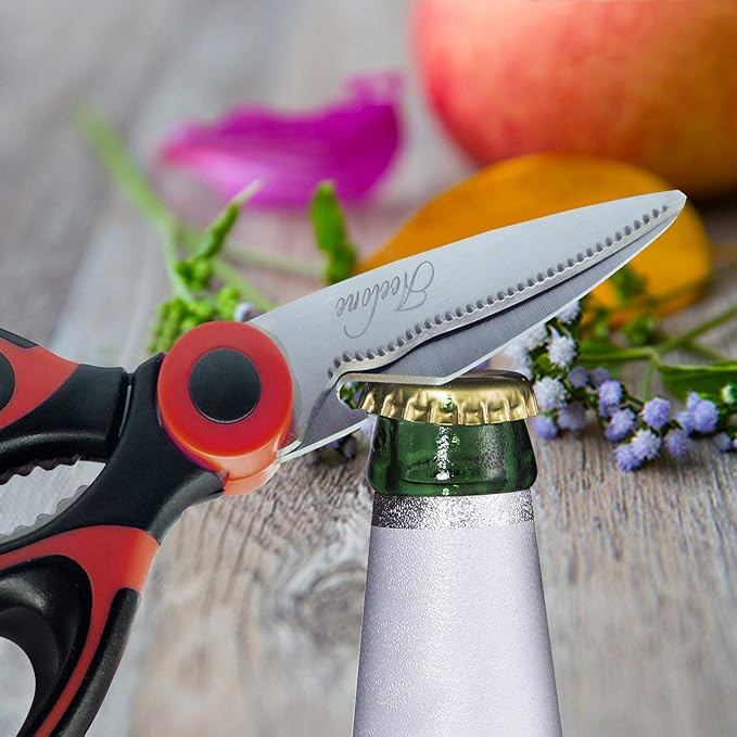 Kitchen Shears, Acelone Premium Heavy Duty Shears Ultra Sharp Stainless Steel Multi-function Kitchen Scissors for Chicken/Poultry/Fish/Meat/Vegetables/Herbs/BBQ… (Red black)