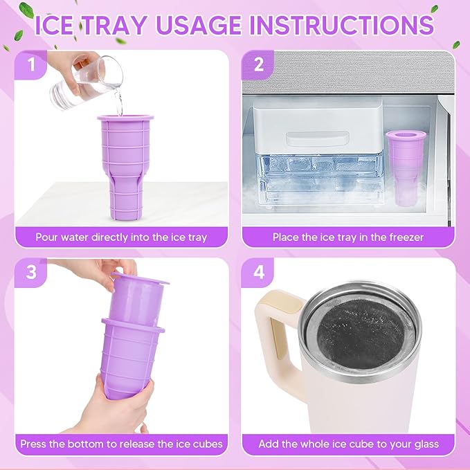 Tumbler Ice Mold for Stanley Cup 30-40 oz - Silicone Hollow Cylinder Ice Mold, Ice Cube Tray for Chilling Cocktails, Whiskey, Drinks, Coffee, Easy Fill and Release Ice Maker-Purple