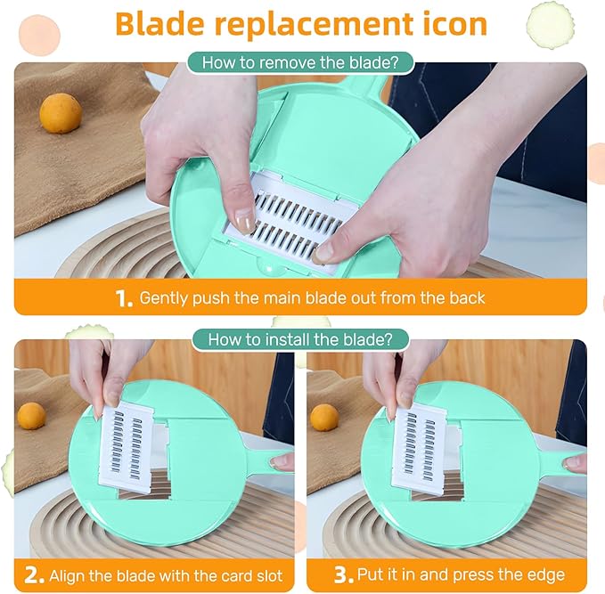 Mandoline Food Slicer, Multifunctional Vegetable Slicer Cutter with Hand Protector, Vegetable Shredder for Potato, Tomato, Carrot (Green-9 in 1)