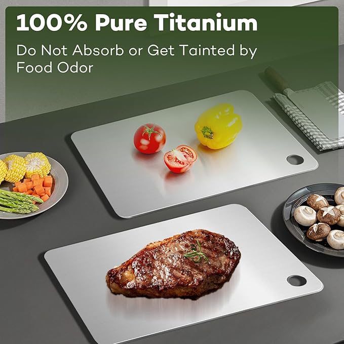 Titanium Cutting Board |100% Pure GR1 Titanium Cutting Board 0.08" Thick |Durable and Double-Sided Cutting Boards for Meat, Fruits and Vegetables | Dishwasher Safe (15" x 10" x 0.08")(Gray)