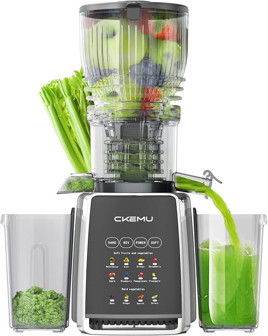 CKEMU Cold Press Juicer – 5.8" Extra-Wide Feed Chute | Max Nutrient Retention | Slow Masticating Juicer for Whole Fruits & Vegetables