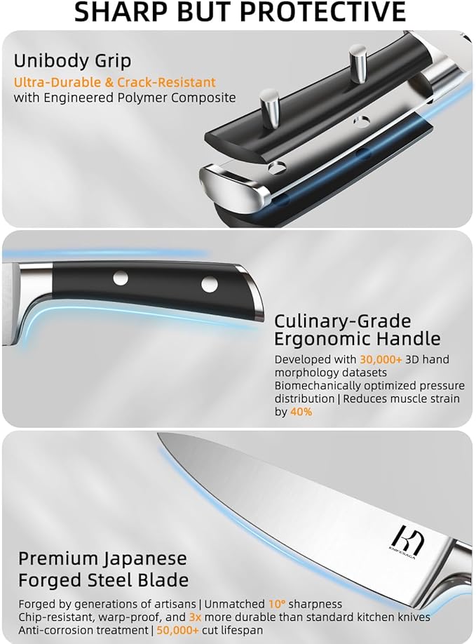 Knife Set, 15 Pcs Kitchen Knife Block Set, Enduring Razor-Sharp Japanese High Carbon Stainless Steel Chef Knife Set with Block and Sharpener, Premium Knives Set for Kitchen, Brown Ash Wood