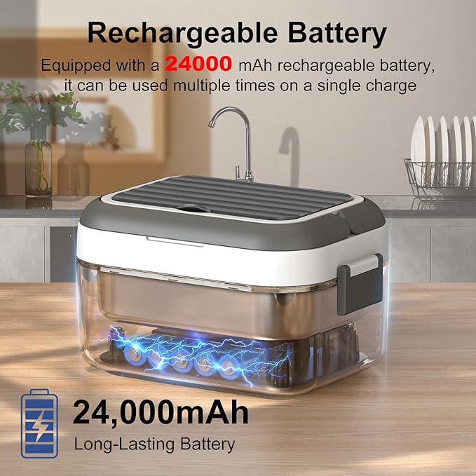 Cordless Electric Heated Lunch Box, 1.5L 6.3Cups 24000mAh Rechargeable Battery Self-Heating Lunch Box, Smart Timer, Even Heating, 100W Portable Food Warmer for Office, Picnic, Car, Outdoor