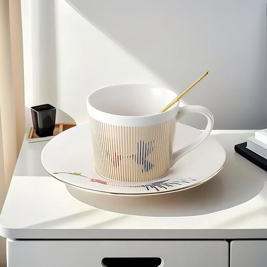 Old Craftsmen's Coffee Cup and Saucer Sets 8.45oz Unique Dynamic Mirage Reflection Tea Cup Luxury Porcelain Mirror Ceramic Mug Gifts for Cappuccino Espresso 250ml Hummingbird