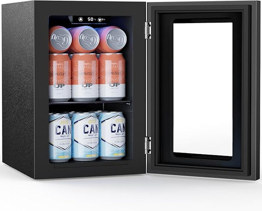 COWSAR Commercial Beverage Refrigerator 24-Can Mini Fridge, Countertop Wine Cooler Small Adjustable Digital Thermostat, LED Light, Freestanding Countertop Drink Refrigerator for Home, Bar & Office