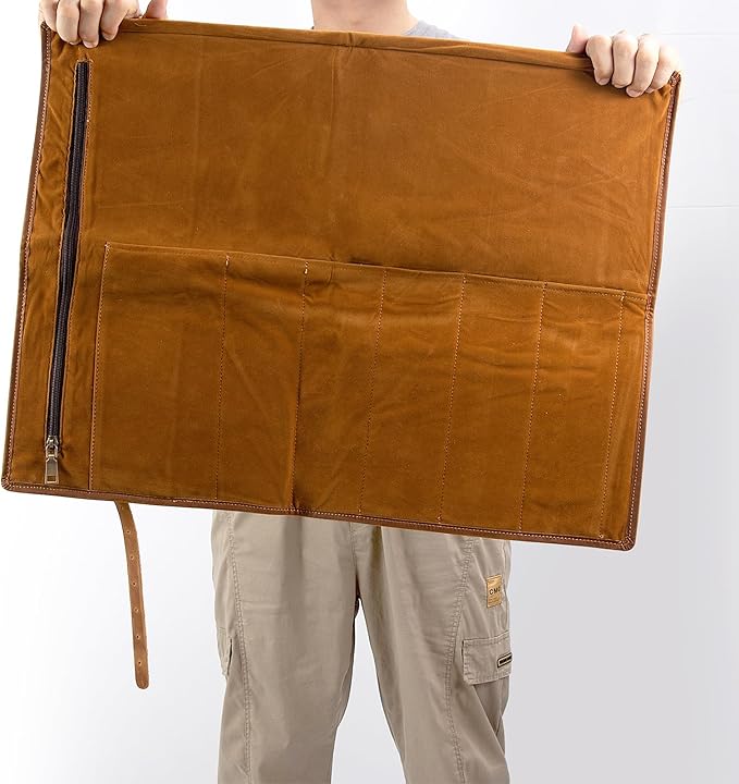 BSLGCTX Leather Knife Roll, Chef Knife Roll Bag, Knives Carrying Case, Culinary Tools Carrying Storage, Portable Travel Storage with 7 Slots & Zipper, Gifts for Chef (Brown)