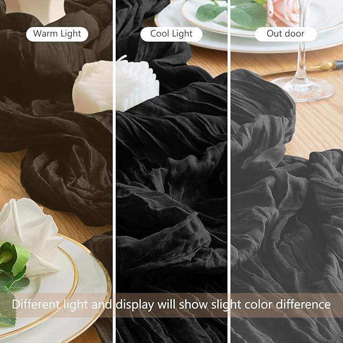 Wokceer Cheesecloth Table Runner Christmas 12Pack 10FT Black Boho Gauze Cheese Cloth Table Runner for Party Long Rustic Sheer Table Runners for Baby Bridal Shower Wedding Easter Table Decor