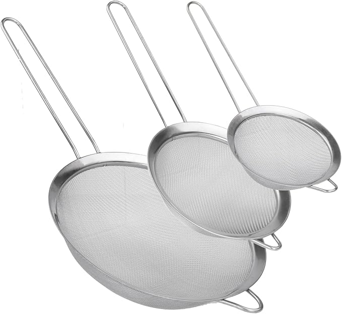 Home Basics Mesh Stainless Steel Strainer 3 Piece Set, Silver