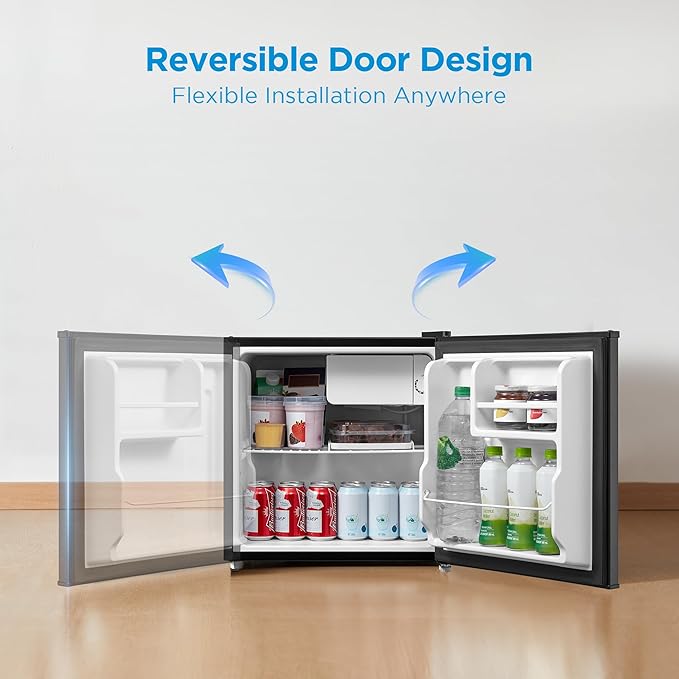 Midea WHS-65LB1 Compact Single Reversible Door Refrigerator, 1.6 Cubic Feet(0.045 Cubic Meter), Black