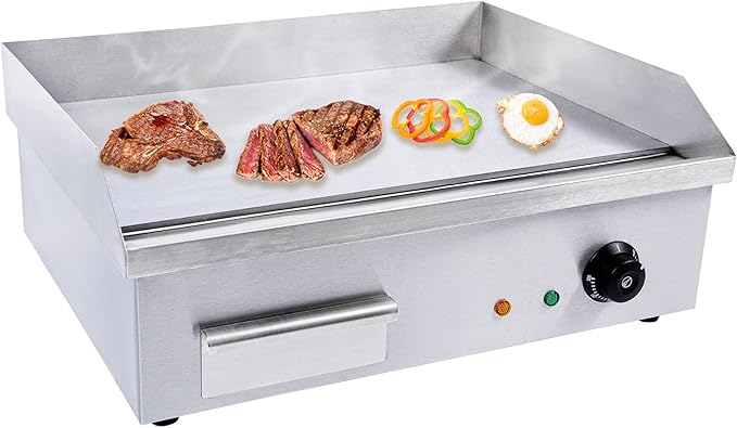 TBVECHI Commercial Electric Griddle, 3000w Stainless Steel Teppanyaki Grill Indoor Outdoor, Countertop Flat Top BBQ Plate with Thermostatic Control