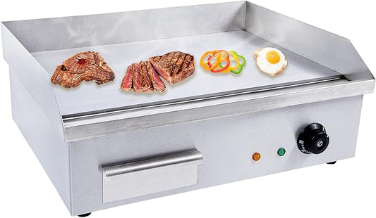 TBVECHI Commercial Electric Griddle, 3000w Stainless Steel Teppanyaki Grill Indoor Outdoor, Countertop Flat Top BBQ Plate with Thermostatic Control