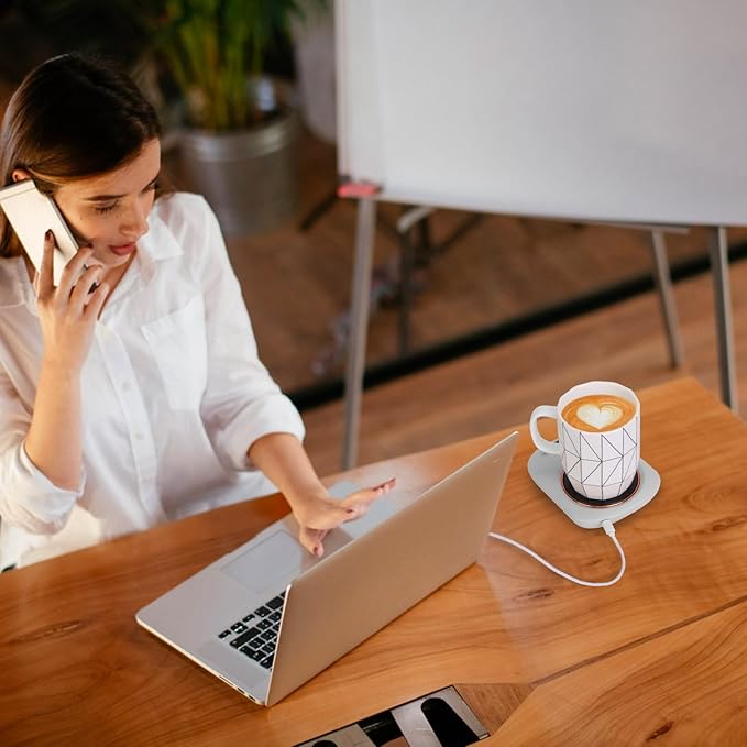 USB Coffee Mug Warmer Electric Cup Warmer for Desk Wired Milk Beverage Cup Heater Heating Plat with 3 Temperature Setting for Office Home (White)