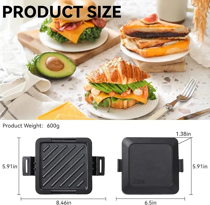 Microwave Toastie Sandwich Maker, Nonstick Plate Panini Maker, Versatile Wireless Small Toaster, Toastie Safe in Microwave Oven, Dishwasher Safe, Fast Cooking for Breakfast, Snacks, Black