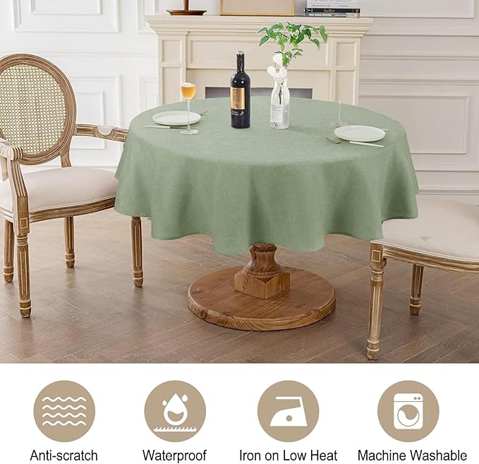 AUSSPVOCT Textured 50 Inch Round Tablecloth Up to 35'' Dia Tables, Waterproof Spill-Proof Wipeable Table Cloth Wrinkle Free Circle Dining Tablecover for Birthday Farmhouse Outdoor Party Tablecloths