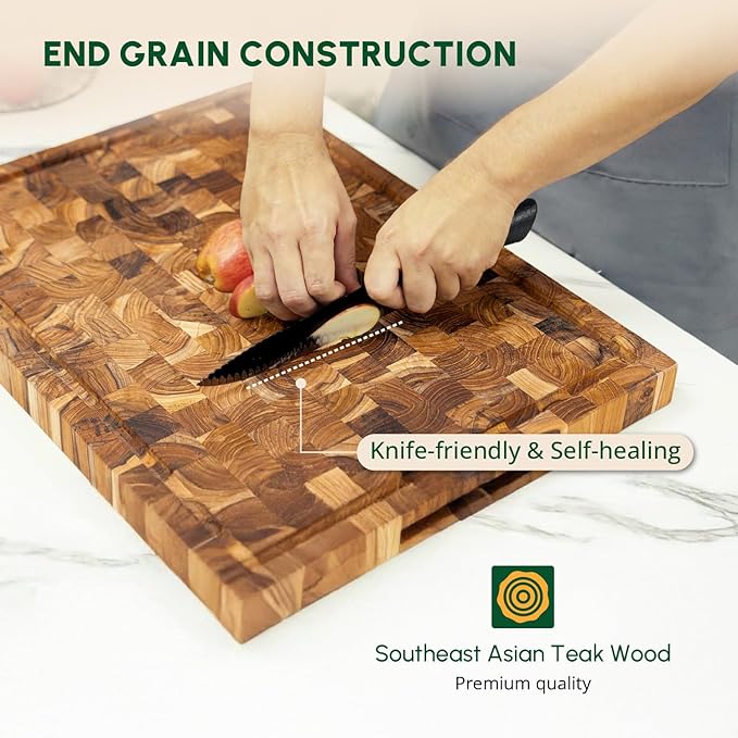 BEEFURNI Teak Wood End Grain Cutting Board (L, 22x16x1.5"), Large Wooden Cutting Boards for Kitchen, Charcuterie Boards, Premium Wood Cutting Board, Serving Board, Christmas Gifts, 1-Year Warranty