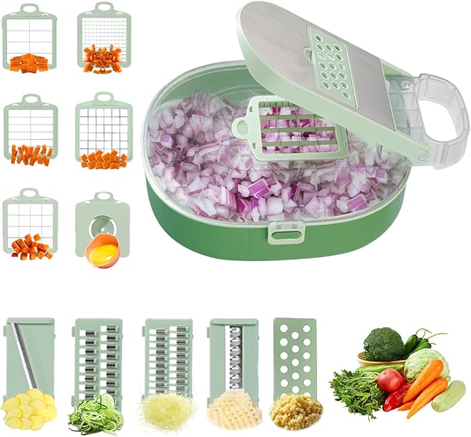 Vegetable Slicer and Chopper with Large Container Multifunction Mandoline Slicer Cutter with 10 Blades Food Chopper for Onion Potato Cucumber Carrot