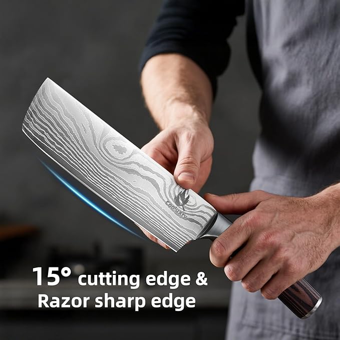Nakiri Knife - Professional 7" Razor Sharp Meat Cleaver and Vegetable Kitchen Knife, Vegetable Chopping Knife, High Carbon Stainless Steel Blade with Ergonomic Handle