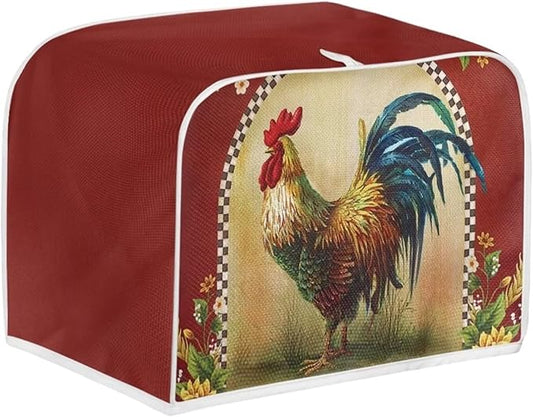 Annejudy Sunflower Rooster Toaster Cover for 4 Slice, Chicken Print Small Kitchen Appliance Dust Cover for Toasters, Microwave, Bread Maker