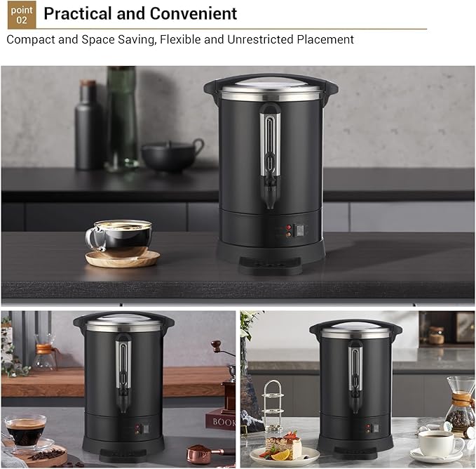 120 Cups Large Coffee Urn with Double Wall Insulation, 18L/4.8 Gallon Stainless Steel Commercial Electric Coffee Maker with Hot Drinks and Hot Water, for Weddings, Parties, Catering, and Buffets