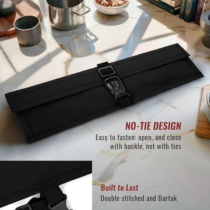 Under NY Sky Knife Roll Case - 1 Slot - Heavy Duty Oxford Canvas Pouch - Leather Reinforced - Portable Bag for Cooking Tools, Utensils, Cutlery Knives, Brushes - Chefs, Kitchen, Travel, Gift - Black