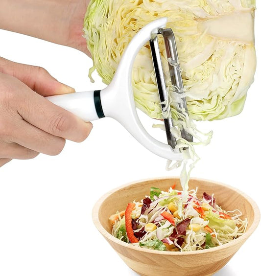 2PCS Cabbage Shredder Slicer Peeler for Coleslaw, Cabbage Cutter Grater Shredder for Sauerkraut, Large Y Peeler Wide Blade Vegetable Peeler, White with Green