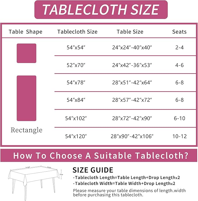 Rectangle Table Cloth,100% Waterproof Tablecloth Oil Proof Spill Proof Vinyl Table Cloth, Wipe Clean Plastic Table Cover for Dining, Camping, Indoor and Outdoor 52" x 70",Pink