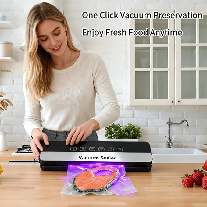 Vacuum Sealer for Food with 30 Vacuum Sealer Bags,Dry/Moist Compact Full Automatic Food Sealer, Precision Suction Power 6-in-1