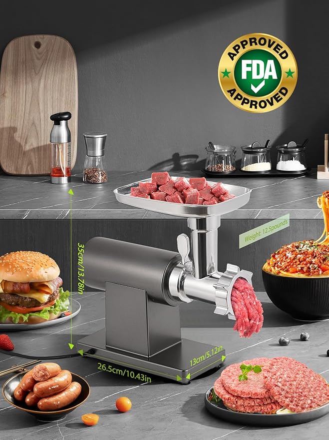 Flyseago Meat Grinder Electric 3200W Heavy Duty Meat Mincer Chopper Machine Touch Control Multifunctional with Cutting Blade 3 Grinding Plates 3 Sausage Stuffers Kubbe Kit for Household&Commercial
