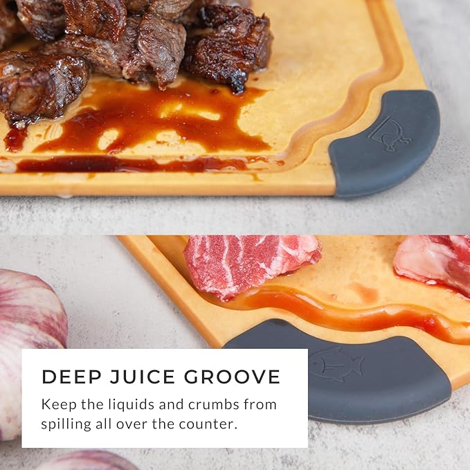 Elihome essential Series Wood Fiber Cutting Board for Kitchen, 12pcs Pack, Knife Friendly, Dishwasher Safe, Non-Slip Feet, Juice Groove, Reversible, Non-Porous, Eco Friendly, 10"x 7" SMALL