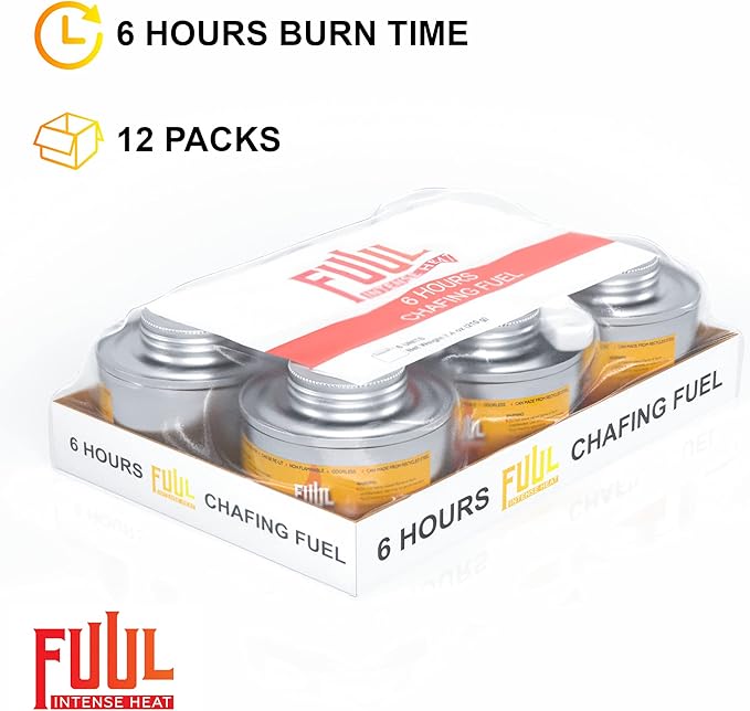 6 Hour Chafing Fuel | 12-Pack Cans for Chafing Dishes | Premium Food Warming Wick Set with Lid Opener | Burner Cans With Steady, Controlled Flame