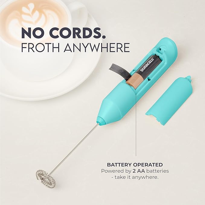 Zulay Kitchen Powerful Milk Frother Handheld with 2 Duracell AA Batteries – Ultra Fast Frother Wand Electric Drink Mixer for Coffee, Lattes, Cappuccinos, Matcha & Hot Chocolate – Portable Foam Maker