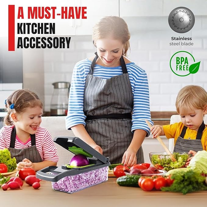 Vegetable Chopper,16-in-1 Multifunctional use for - Onion Chopper, Mandoline Slicer, Veggie Cutter with 8 Blades,Food Slicer, Dicer,Vegetable Cutter & Draining Basket Grater With Container
