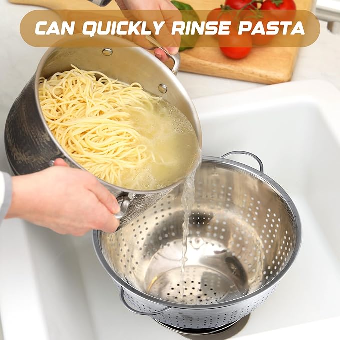 Maxdot 1 Pack 12 Quart Heavy Duty Stainless Steel Colander with Footed Base and Handles Pasta Spaghetti Berry Fruit Vegetable Kitchen Food Strainer Basket