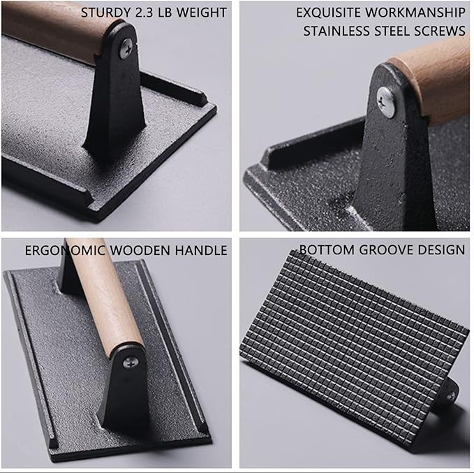 itechpanda Cast Iron Grill Press, Bacon Hamburger Press for Griddle Flat Top Teppanyaki, Barbecue BBQ Hamburger Sausage Panini Meat Griddle Press