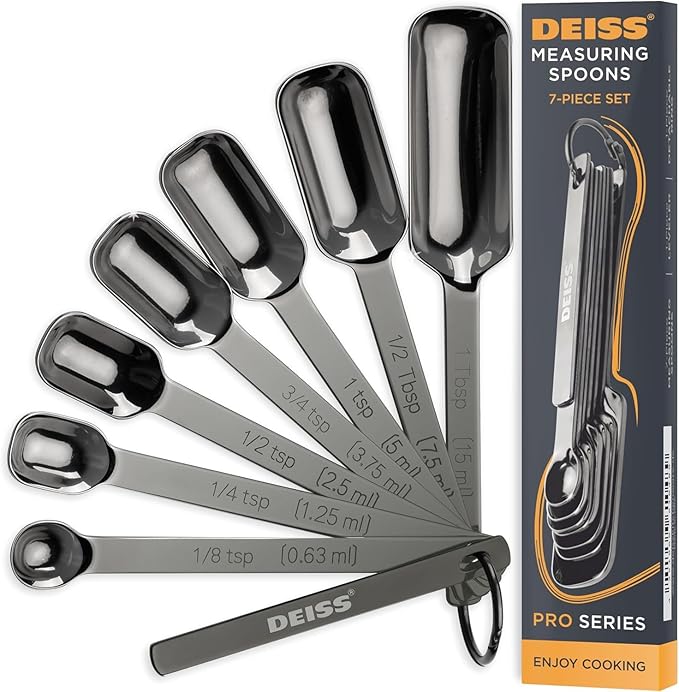 Deiss PRO Lemon Zester & Heavy Duty Cheese Grater & Vegetable Grater and Deiss PRO Heavy Duty Stainless Steel Measuring Spoons for Cooking Spices Dry or Liquid Ingredients