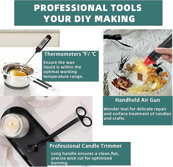 Hehinton Double Boiler Wax Melter 1200ML/40.6OZ, Candle Making Kit Supplies for Adults Beginners, DIY Kit with 1000W Electric Hot Plate, Wick Trimmer, Hot Air Gun, Thermometer, Wick Stickers