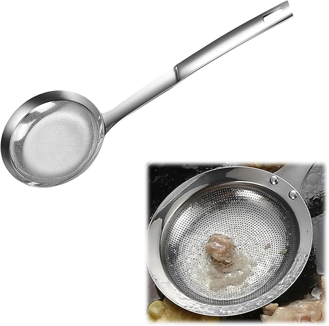 Fine Mesh Stainless Steel Colander - 2024 Upgrade Extra Fine Strainer With Handle, Sieve Spoon for Oil Filter, Food Strainer Kitchen Gadget (Large)